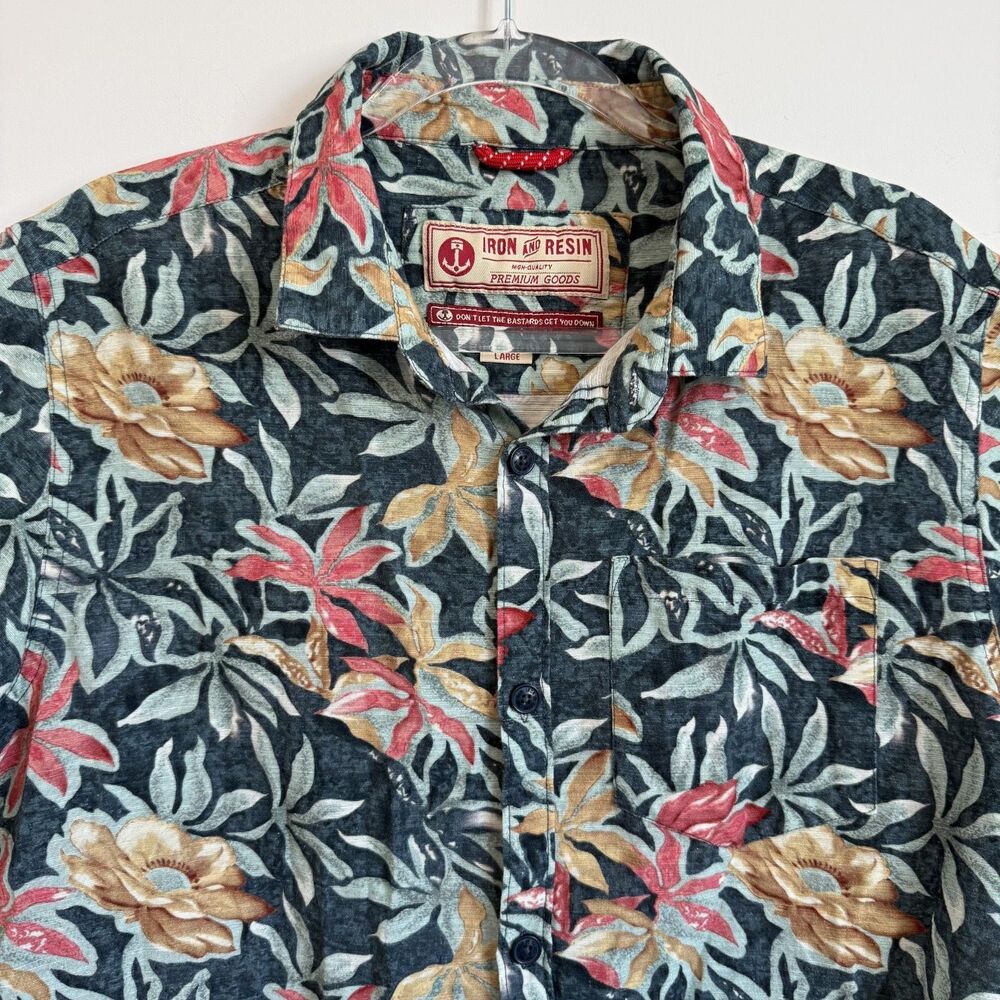 Iron And Resin Mauna Floral Short Sleeve Shirt Mens Size Large